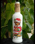 Upcycled Decorative Decoupaged Glass Bottle – Christmas Teddy Wishes