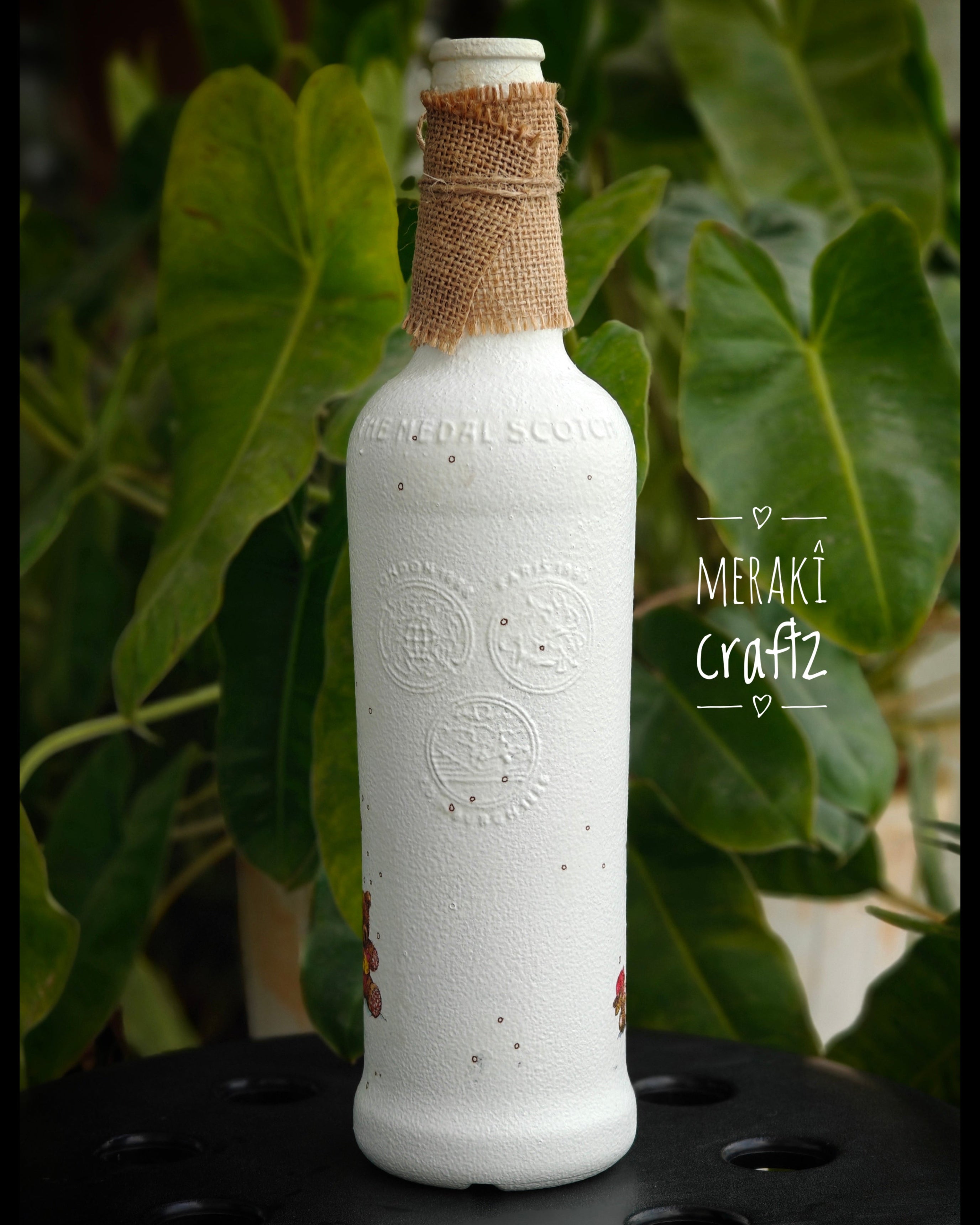 Upcycled Decorative Decoupaged Glass Bottle – Christmas Teddy Wishes