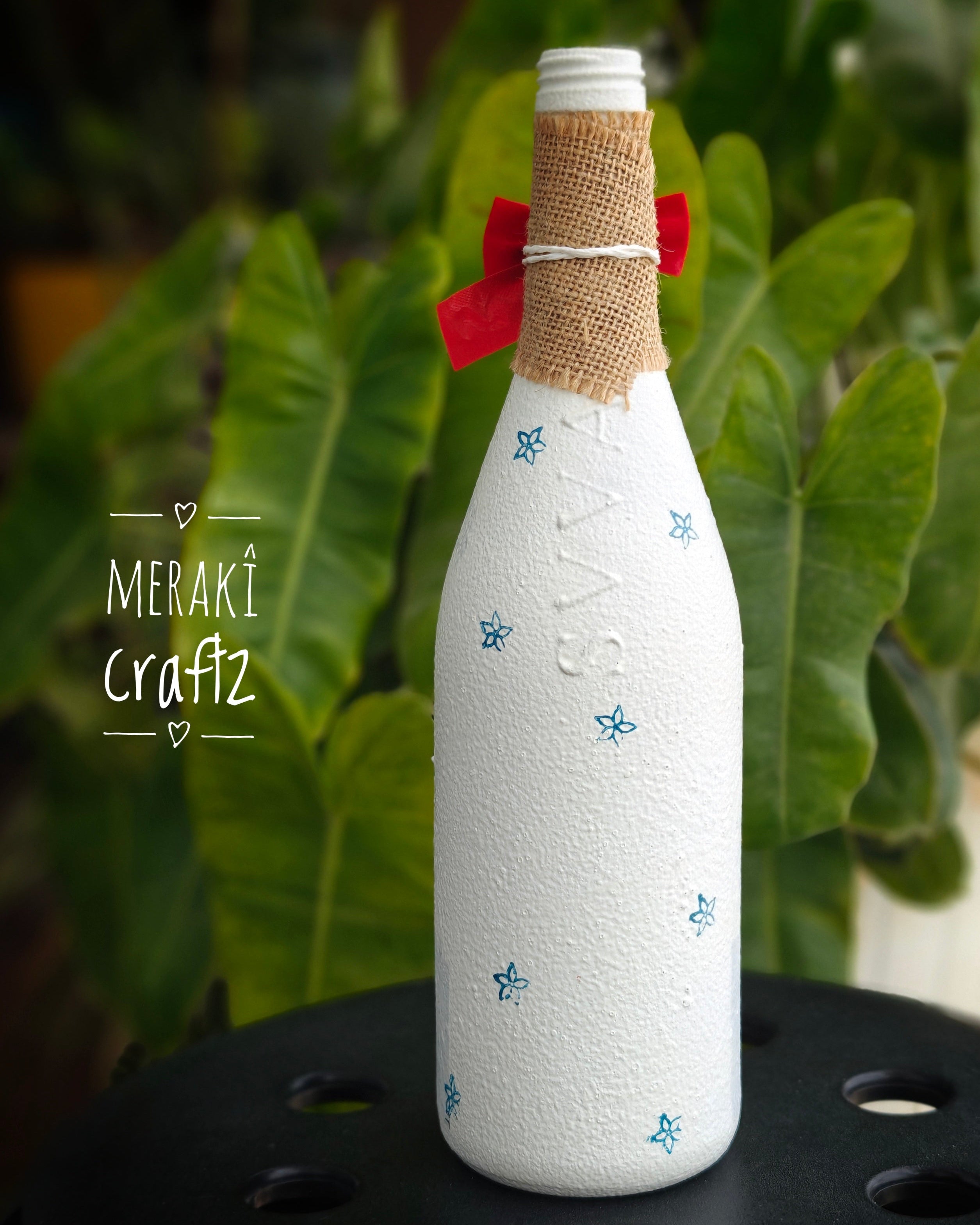 Upcycled Decorative Decoupaged Glass Bottle – Santa’s Christmas Tree Magic