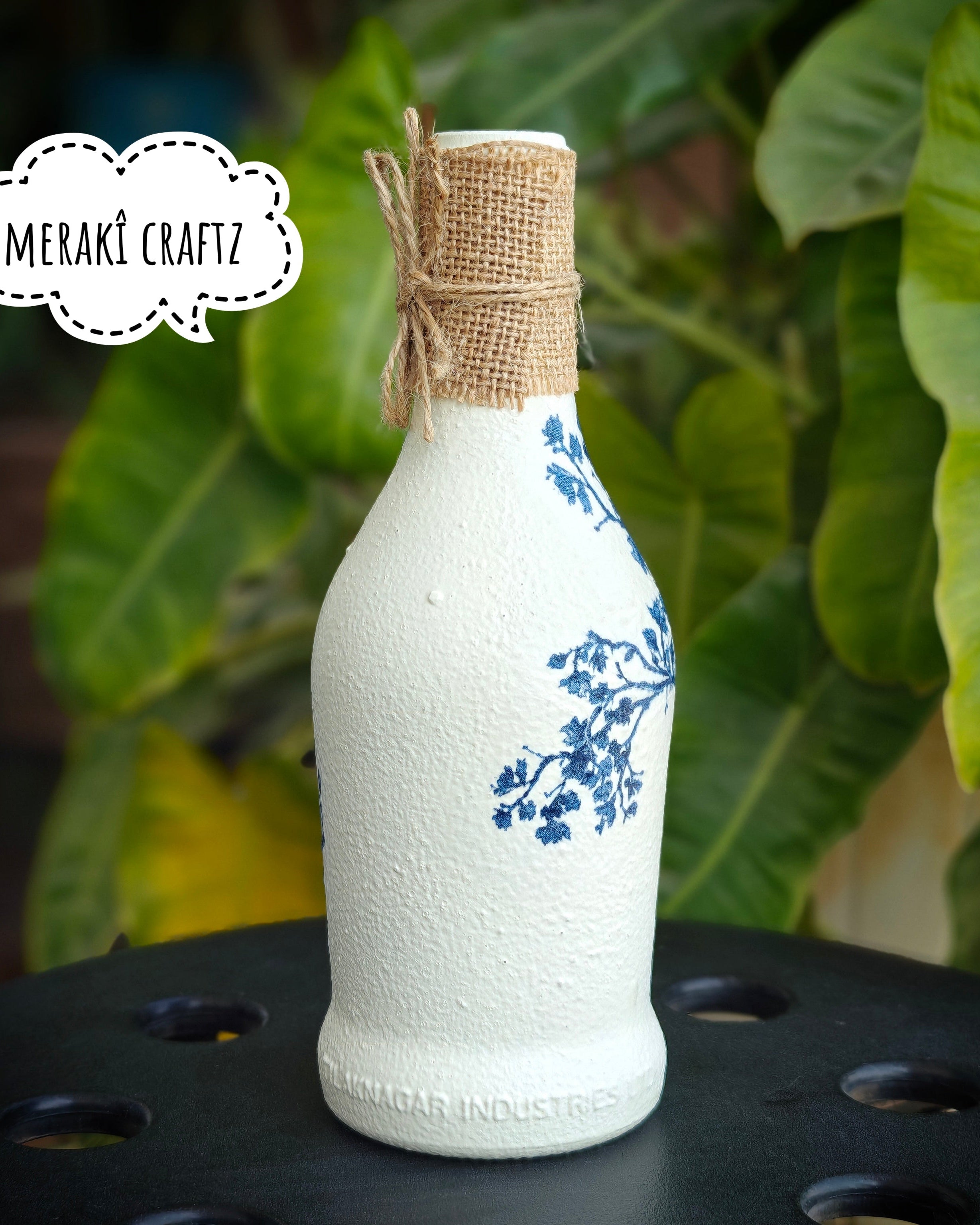 Upcycled Decorative Decoupaged Glass Bottle – Peacock Elegance