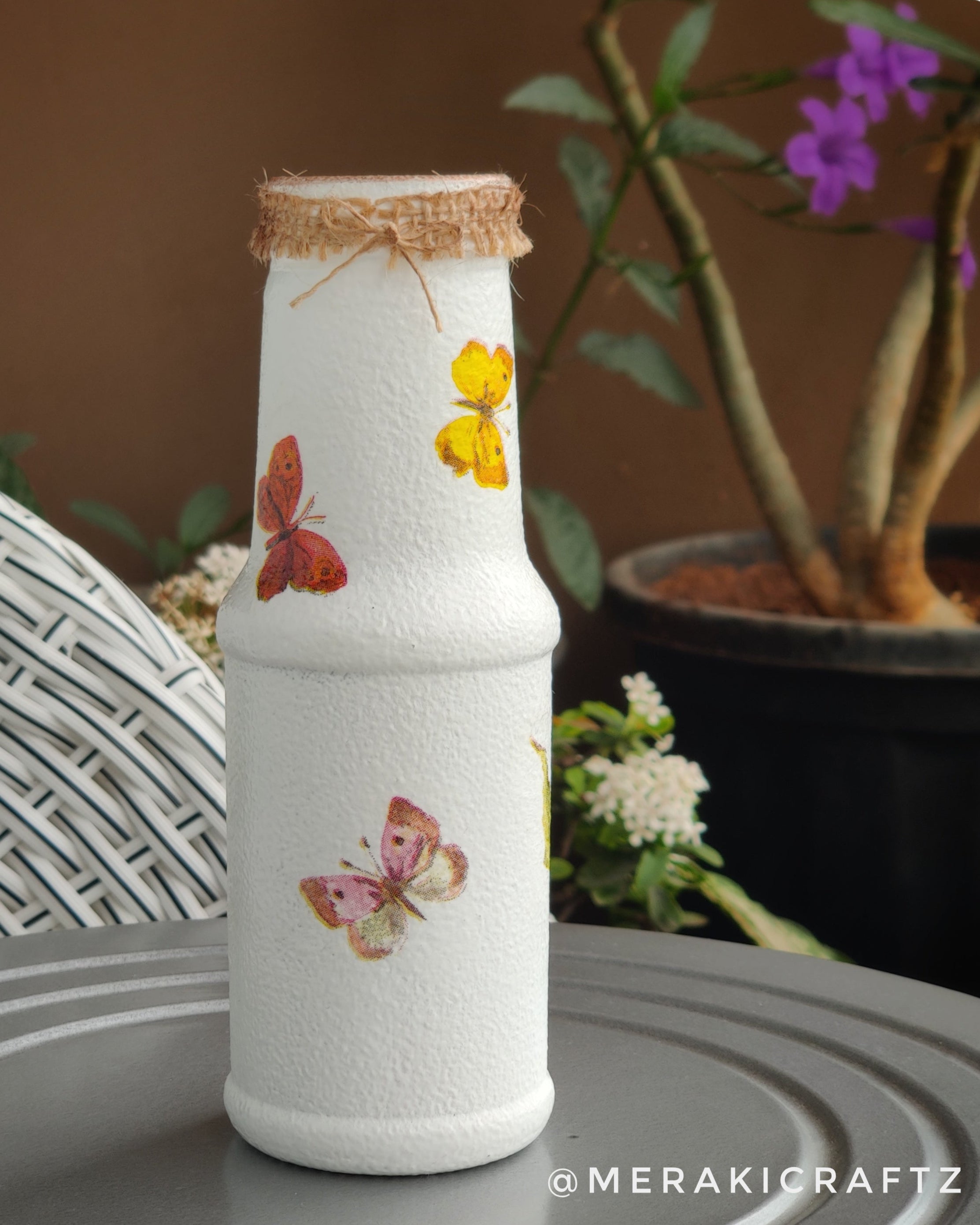 Handcrafted Upcycled Decoupaged Glass Bottle – Wildflower Bloom
