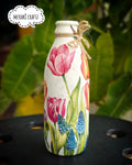 Upcycled Decorative Decoupaged Glass Bottle – Tulip Garden Bliss