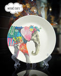 Handcrafted Decoupaged Glass Decorative Plate – Bohemian Elephant