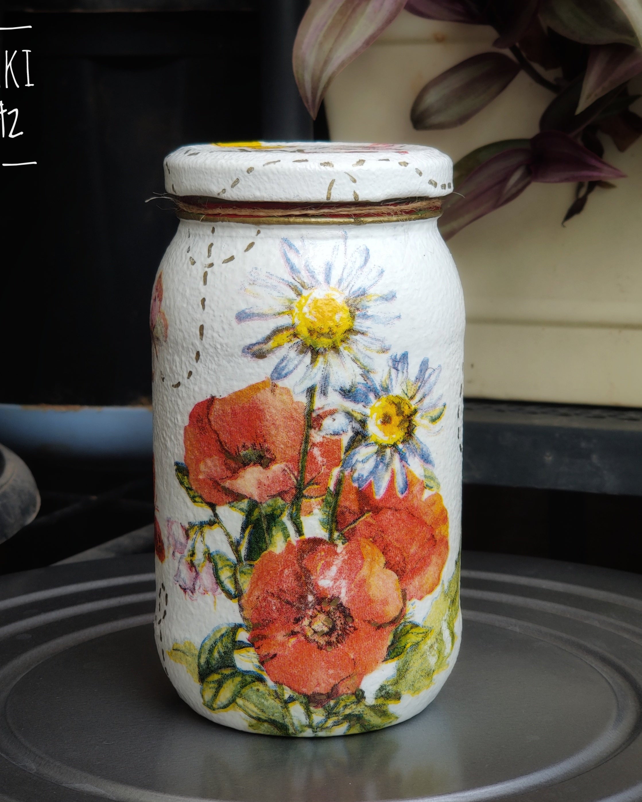 Handcrafted Upcycled Decoupaged Glass Jar – Wildflower Meadow Storage Jar
