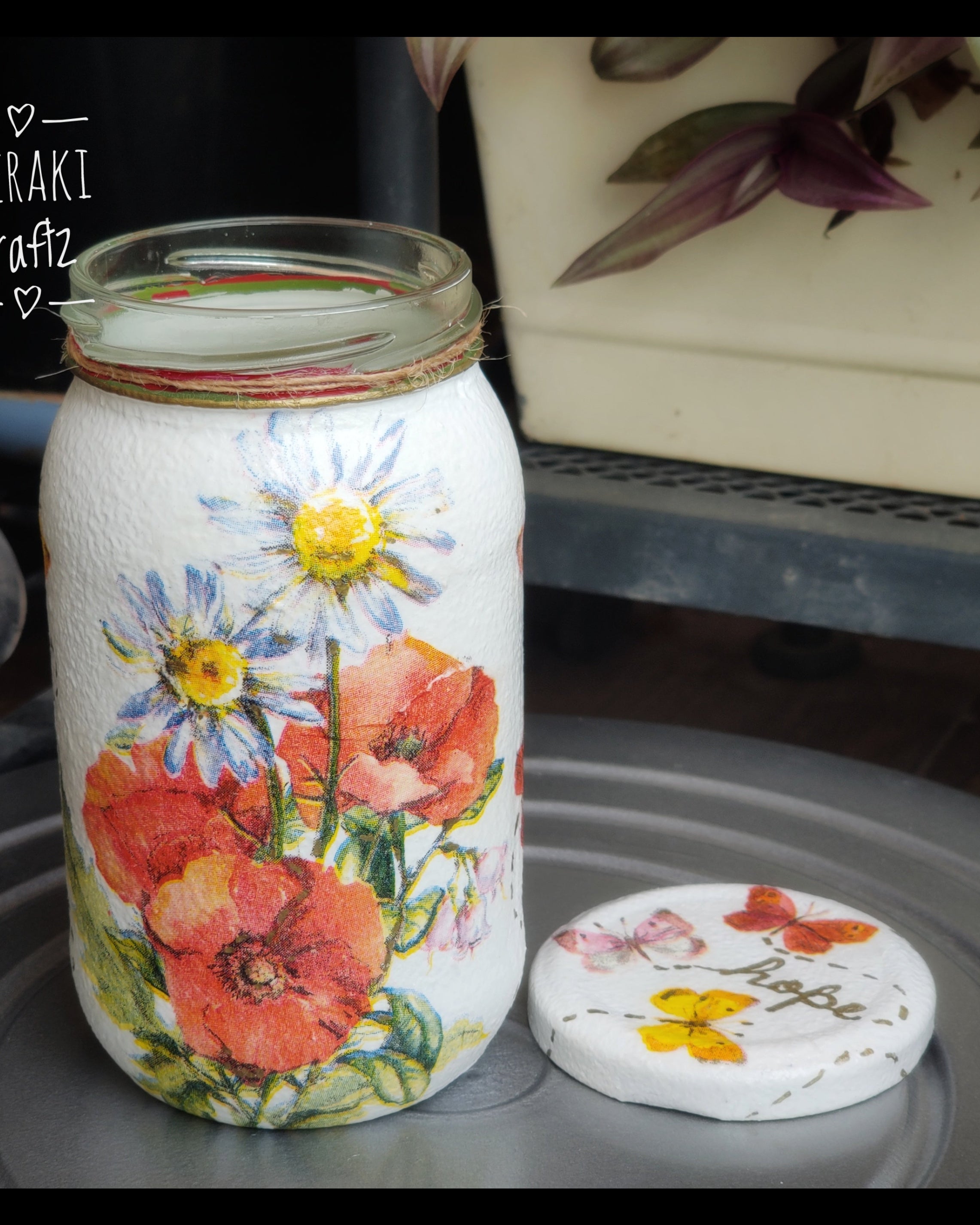 Handcrafted Upcycled Decoupaged Glass Jar – Wildflower Meadow Storage Jar