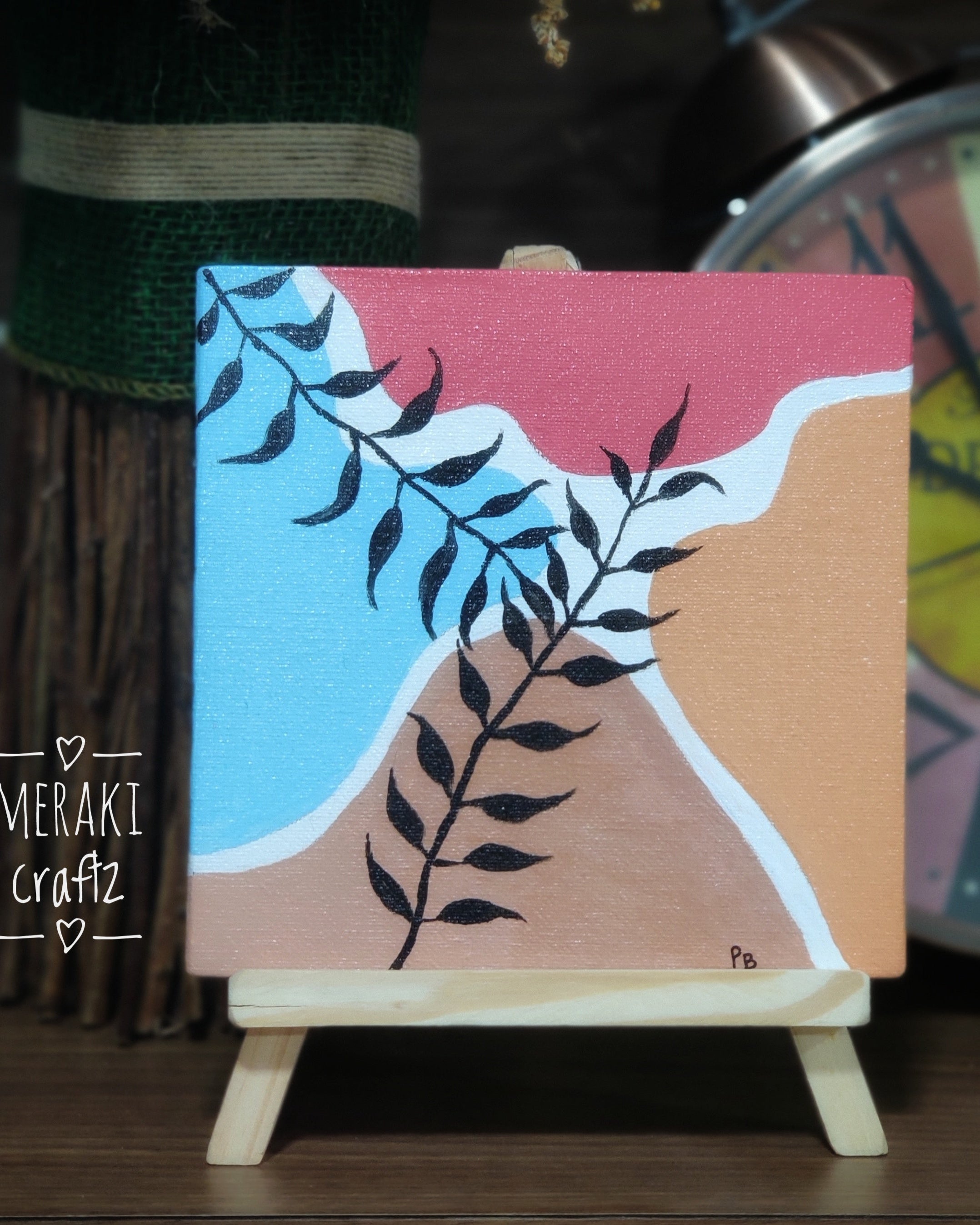 Handcrafted Acrylic Canvas Painting – Modern Botanical Abstract