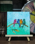 Handcrafted Acrylic Mini Canvas Painting – Colourful Birds on a Branch