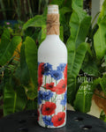 Handcrafted Upcycled Decoupaged Glass Bottle – Poppy & Cornflower Meadow