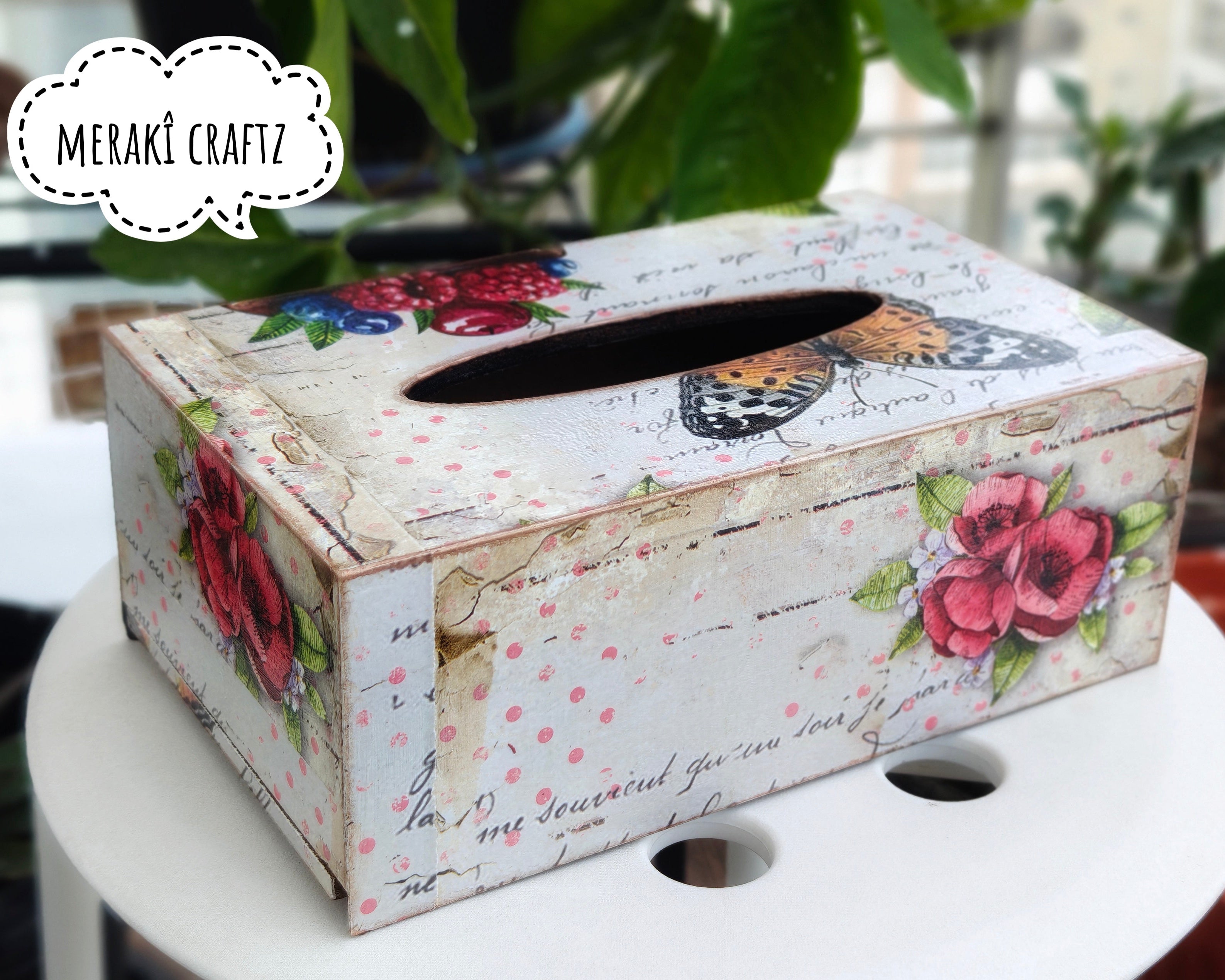 Decoupaged MDF Tissue Box Holder – Vintage Botanical