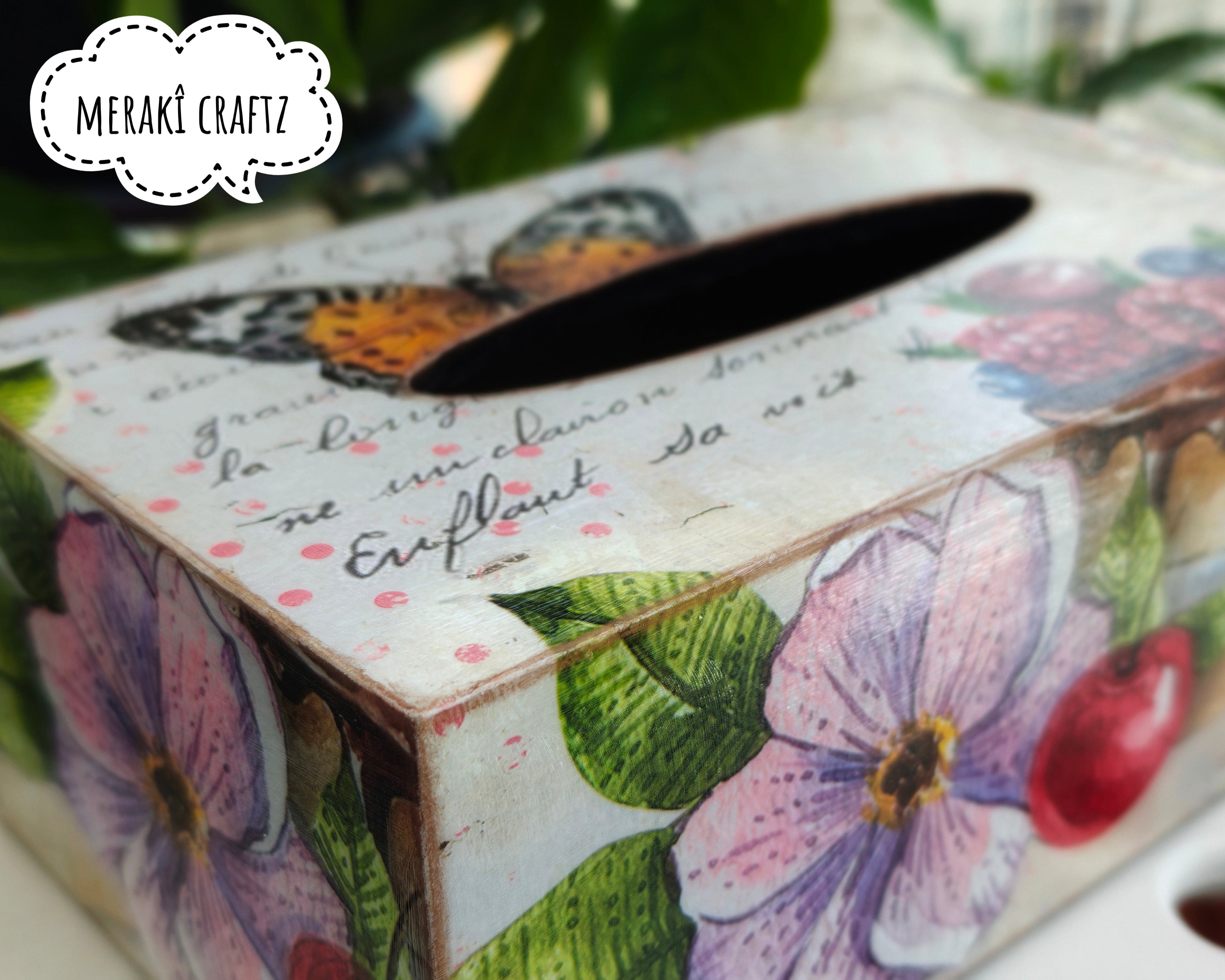 Decoupaged MDF Tissue Box Holder – Vintage Botanical
