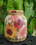 Handcrafted Threaded Decoupaged Glass Jar - Summer