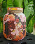 Handcrafted Threaded Decoupaged Glass Jar - Pink & Red