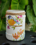 Handcrafted Upcycled Glass Jar – Songbird Blossom Garden