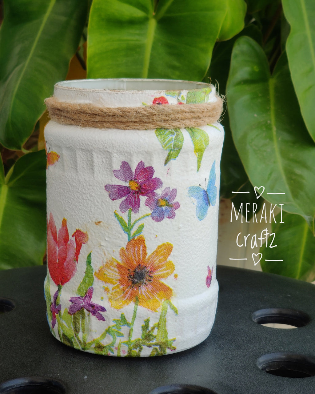 Handcrafted Upcycled Glass Jar – Songbird Blossom Garden
