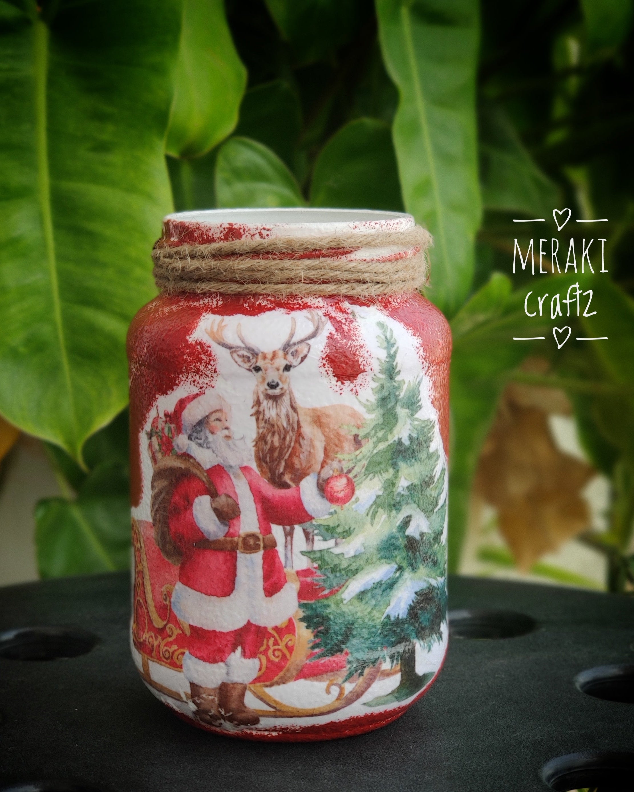 Handcrafted Upcycled Glass Jar – Santa’s Christmas Wonderland