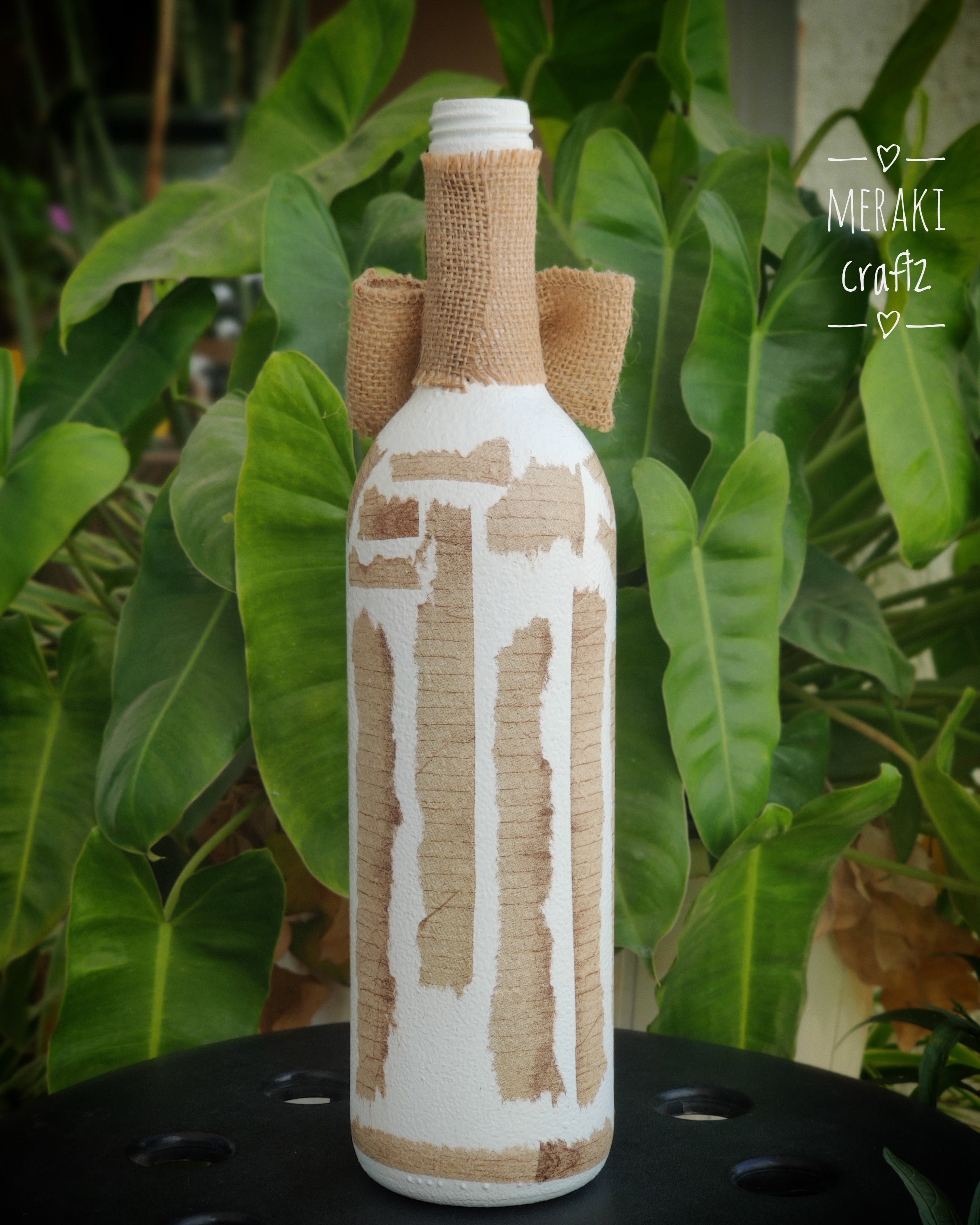 Upcycled Decorative Decoupaged Glass Bottle – Cozy Winter Cottage