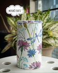 Handcrafted Upcycled Decoupaged Tin Container – Dragonfly Wildflower Storage Canister