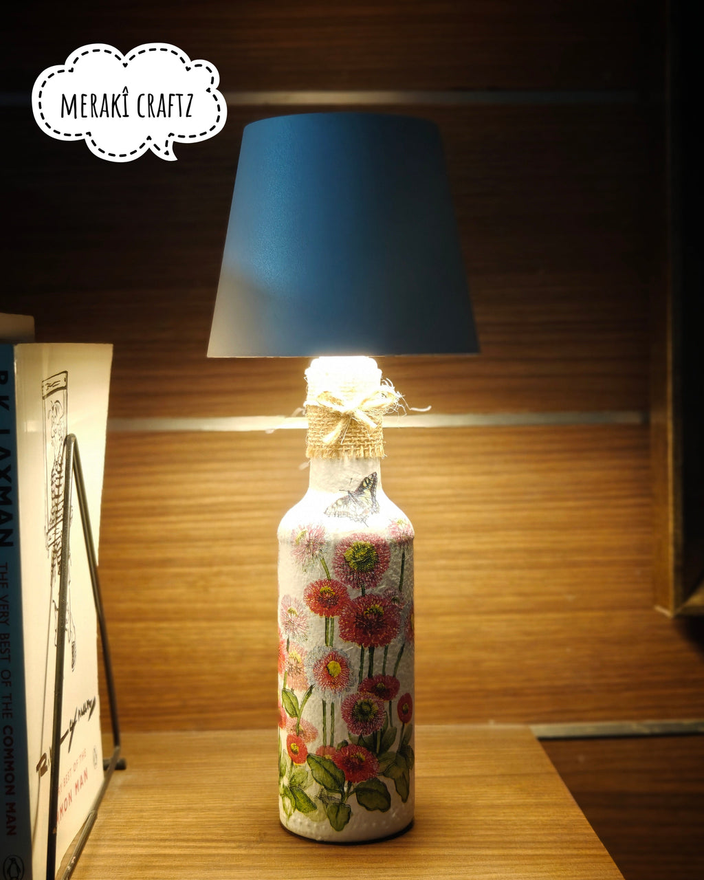 Upcycled Decorative Decoupaged Glass Bottle – Daisy Meadow Delight