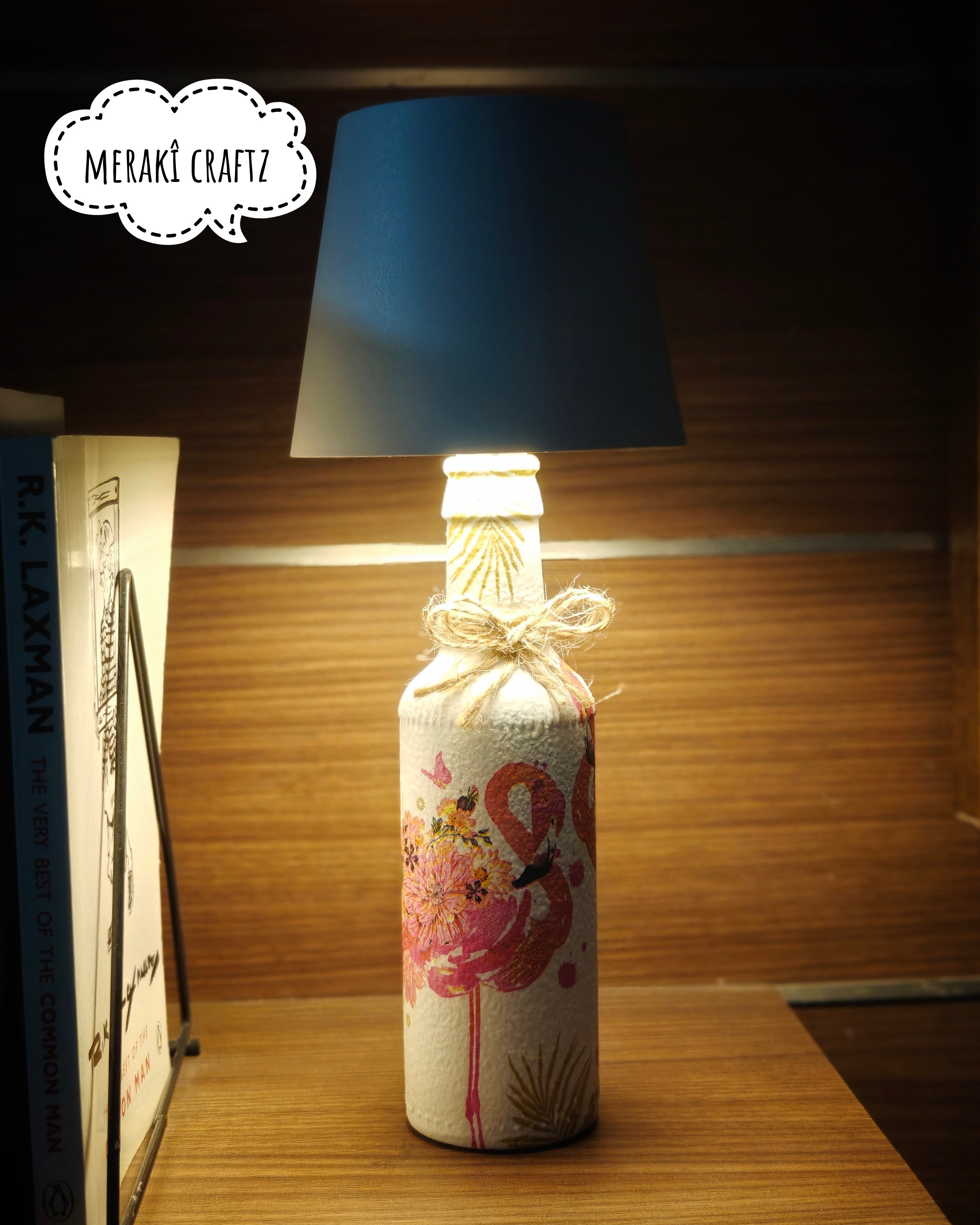 Upcycled Decorative Decoupaged Glass Bottle – Flamingo Paradise