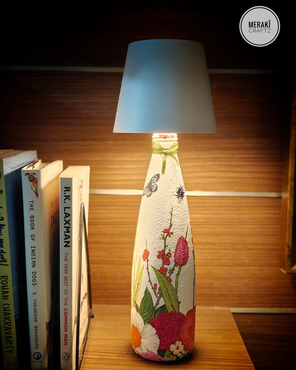 Upcycled Decorative Decoupaged Glass Bottle – Blooming Garden Bliss