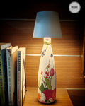 Upcycled Decorative Decoupaged Glass Bottle / Table Lamp – Blooming Garden Bliss