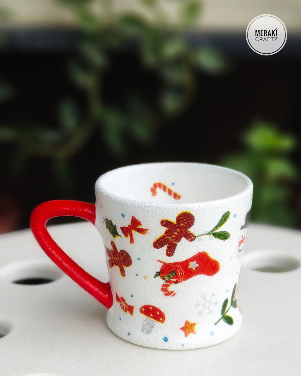 Handcrafted Upcycled Decorative Cup – Christmas Cheer (Heart)