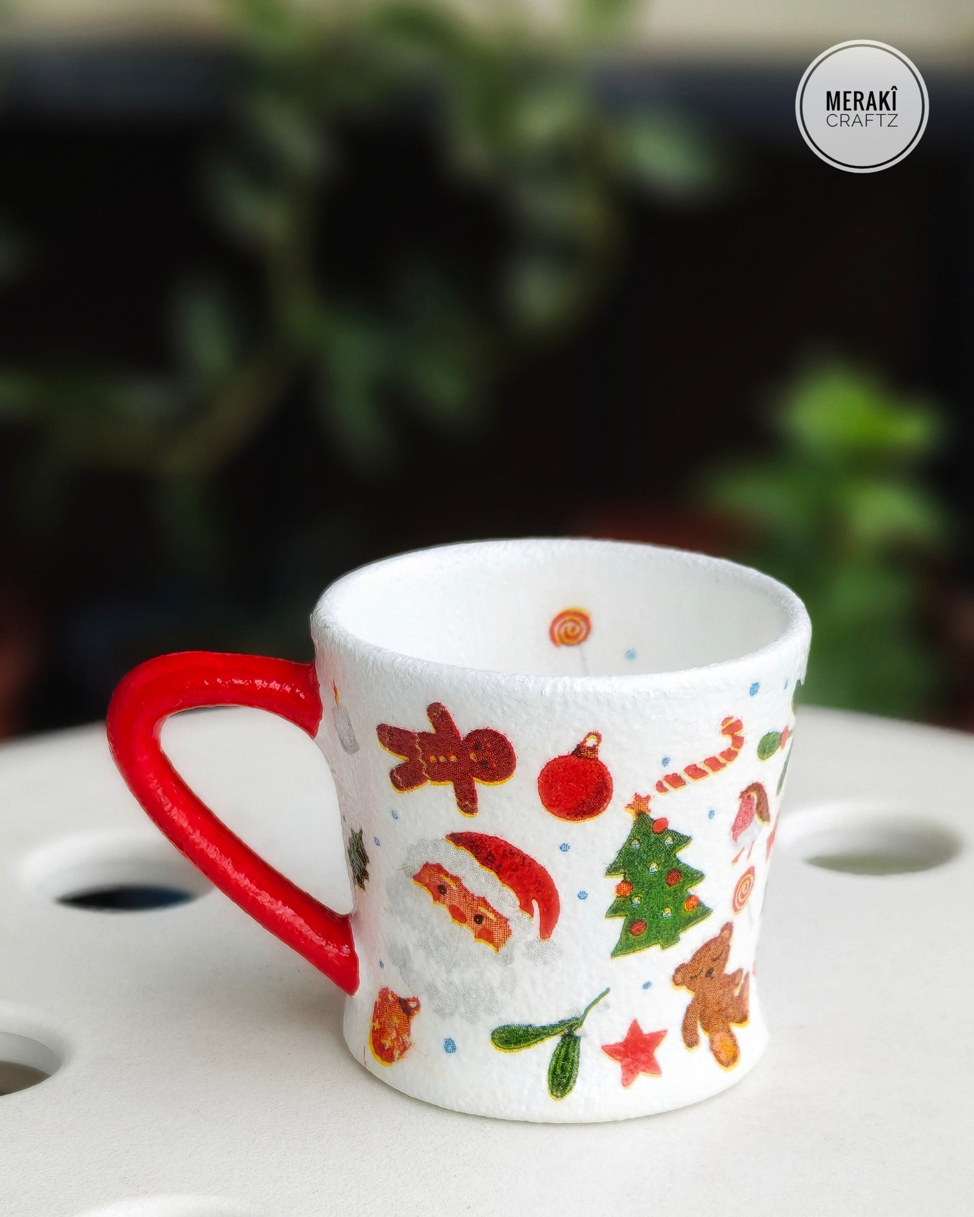 Handcrafted Upcycled Decorative Cup – Christmas Cheer (Ornament)