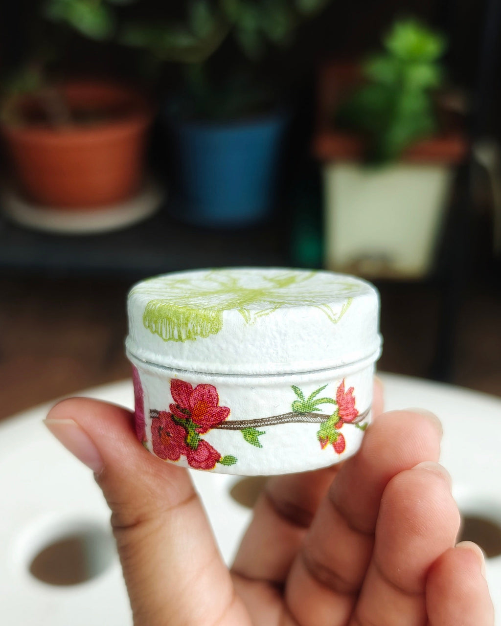 Handcrafted Upcycled Decoupaged Tiny Tin Keepsake Container – Blossom Treasure Box