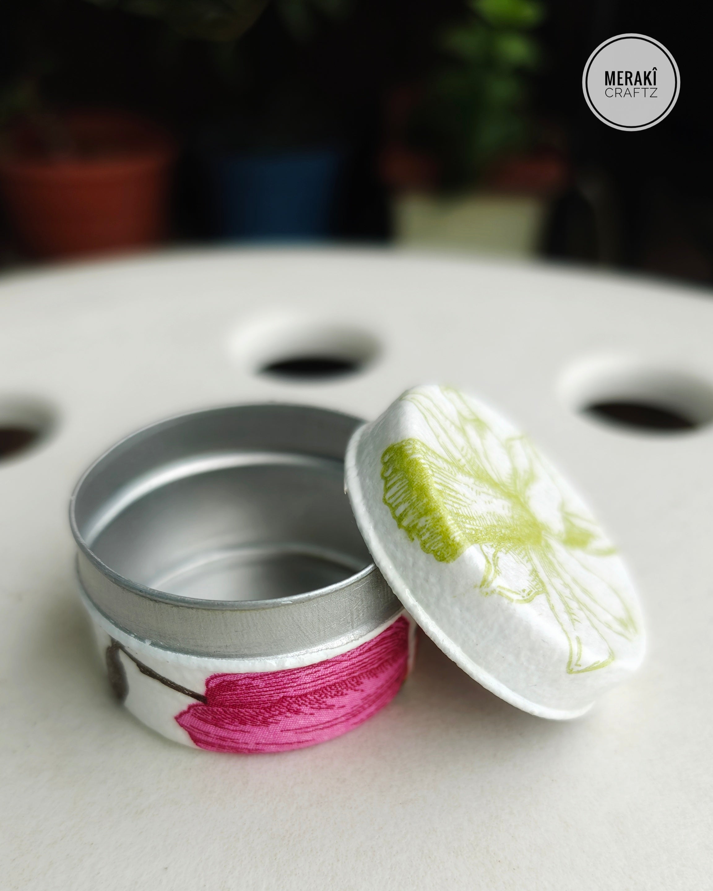 Handcrafted Upcycled Decoupaged Tiny Tin Keepsake Container – Blossom Treasure Box