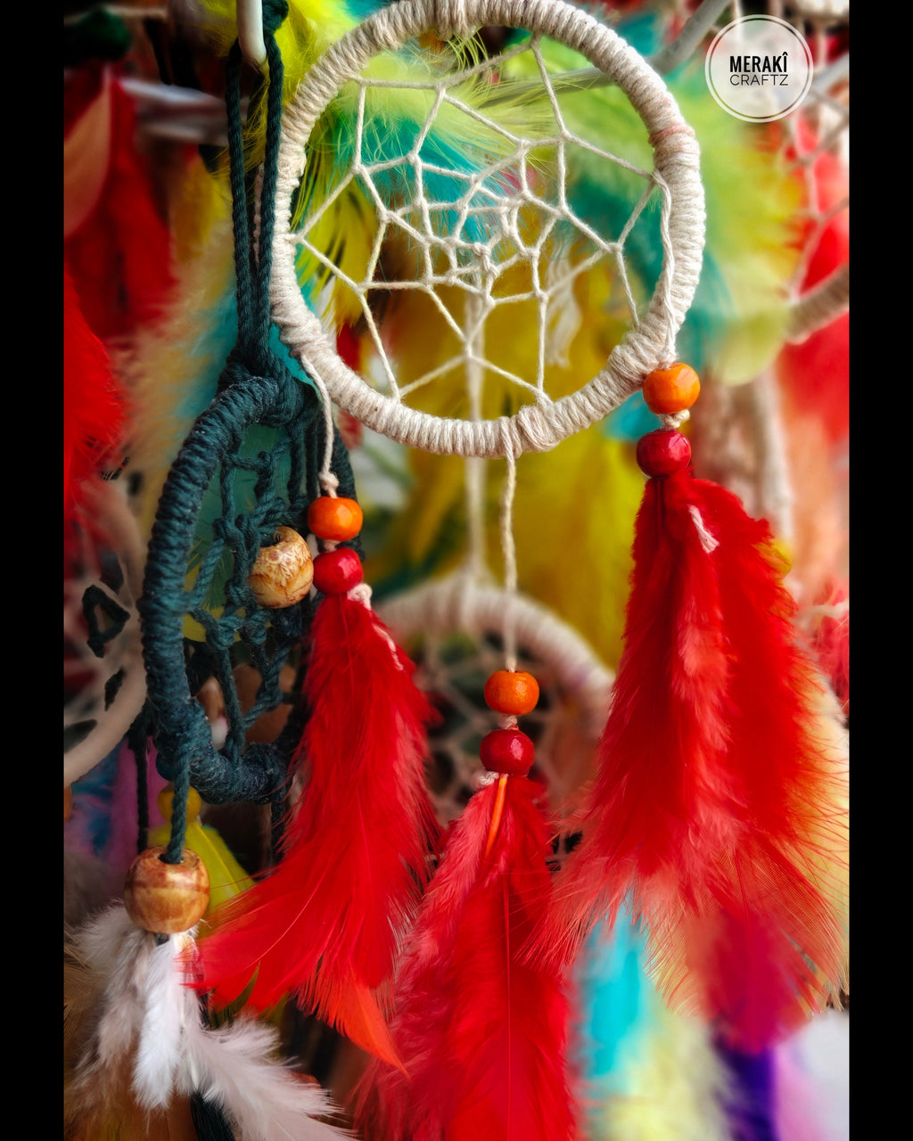Handcrafted Upcycled Macramé Dreamcatcher – Bohemian Feather Charm (Vibes)