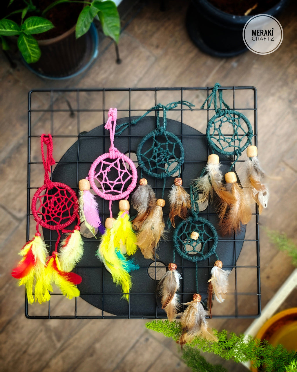 Handcrafted Upcycled Macramé Dreamcatcher – Bohemian Feather Charm (Vibes)