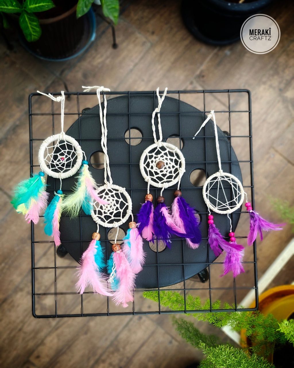 Handcrafted Upcycled Macramé Dreamcatcher – Bohemian Feather Charm (Purple Hues)