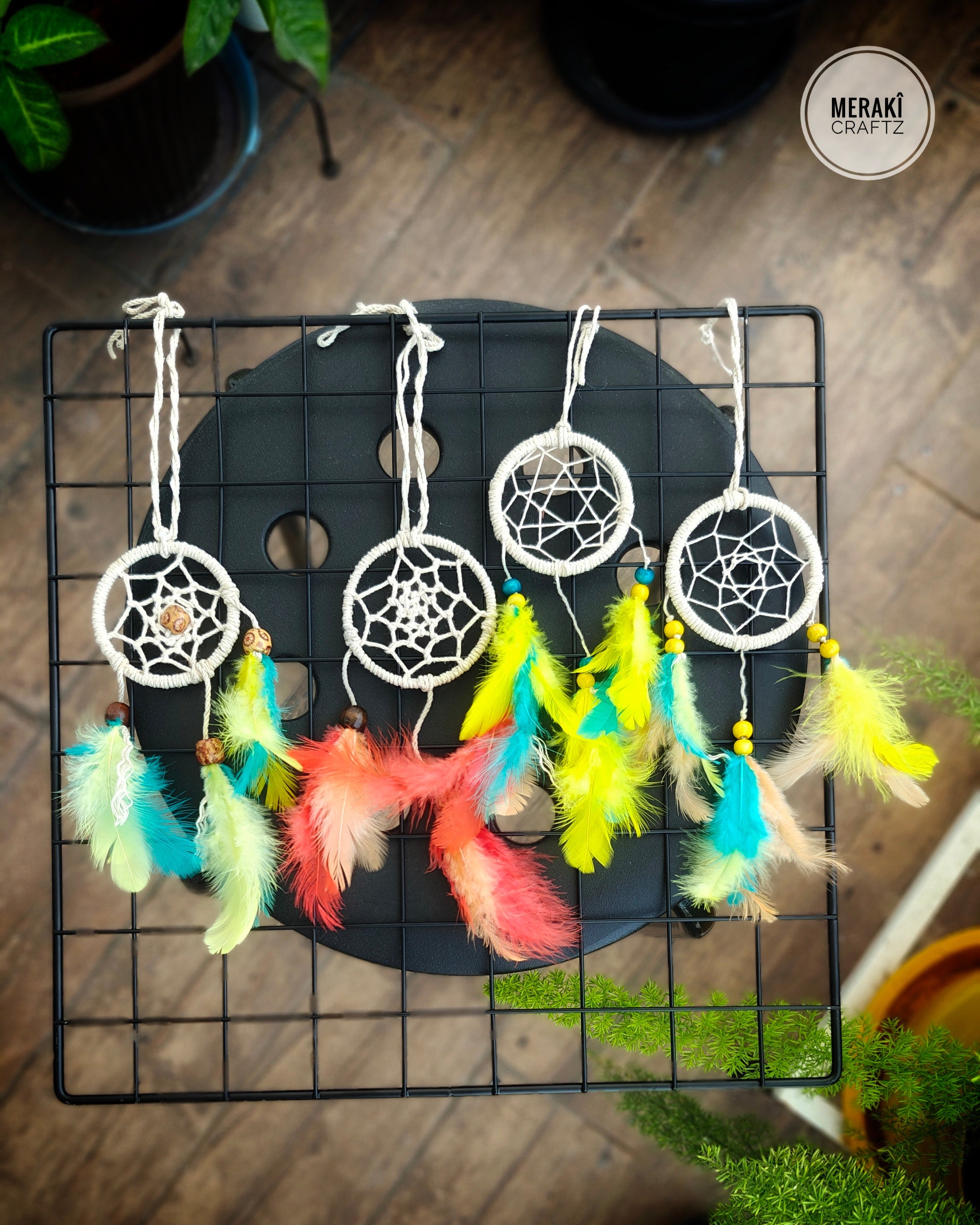 Handcrafted Upcycled Macramé Dreamcatcher – Bohemian Feather Charm (Tropical)