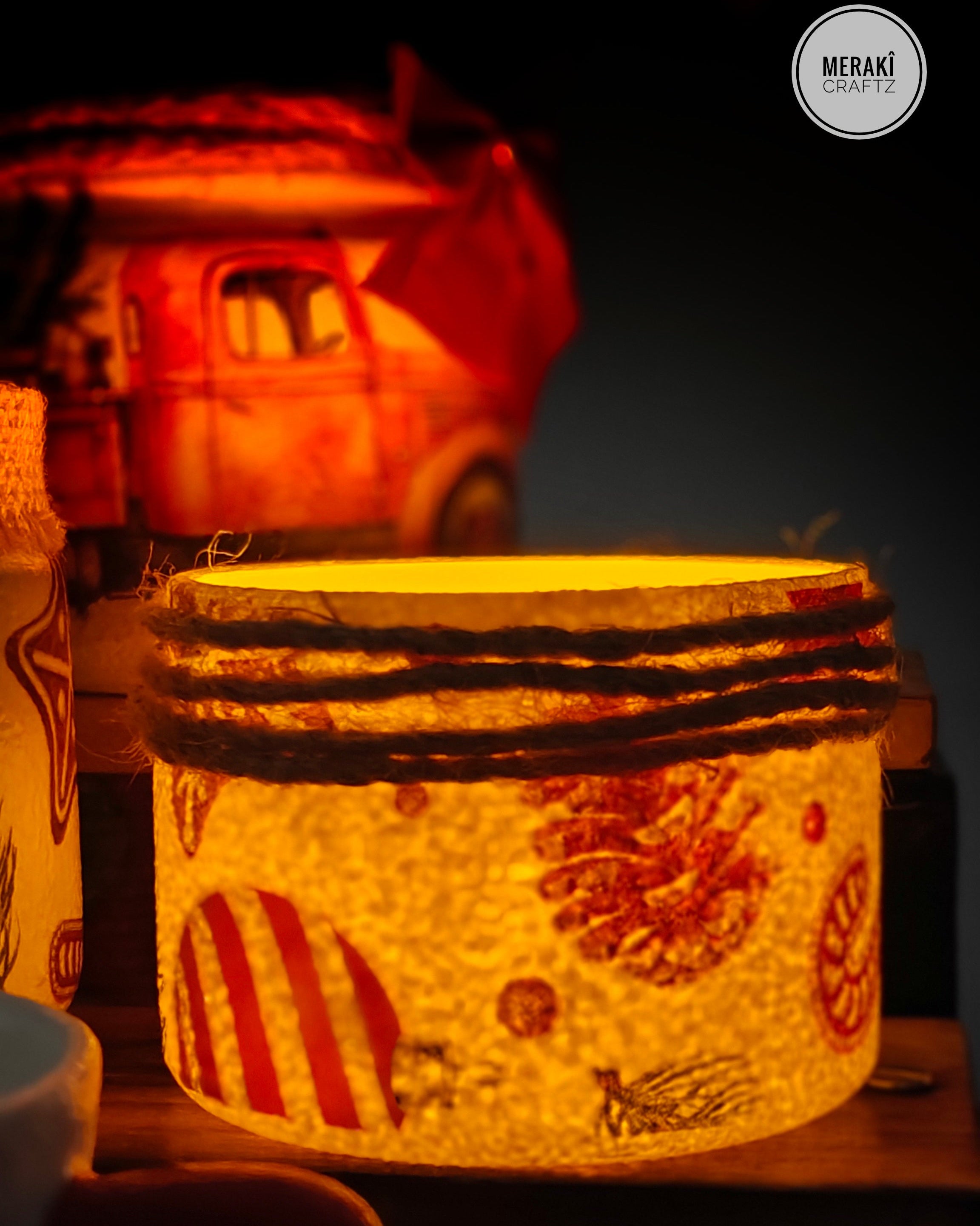 Handcrafted Upcycled Glass Jar – Rustic Christmas Pinecone & Candy Cane 2