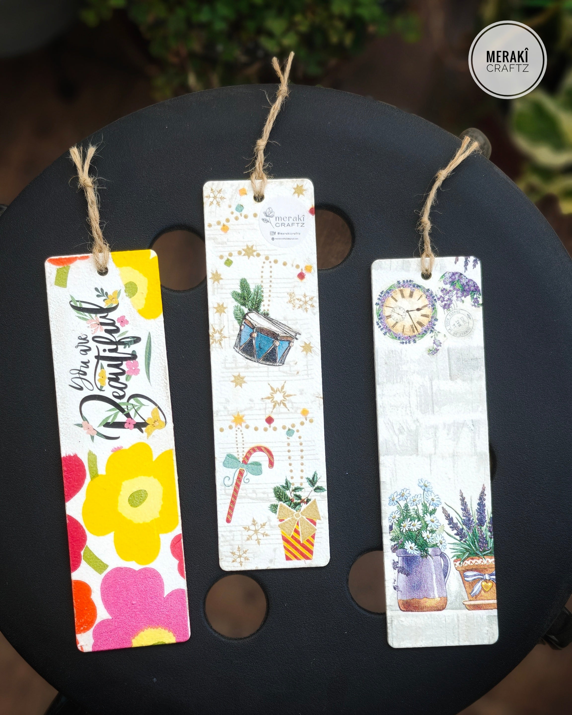 Handcrafted Double-Sided Decoupaged MDF Bookmark – Xmas Mood