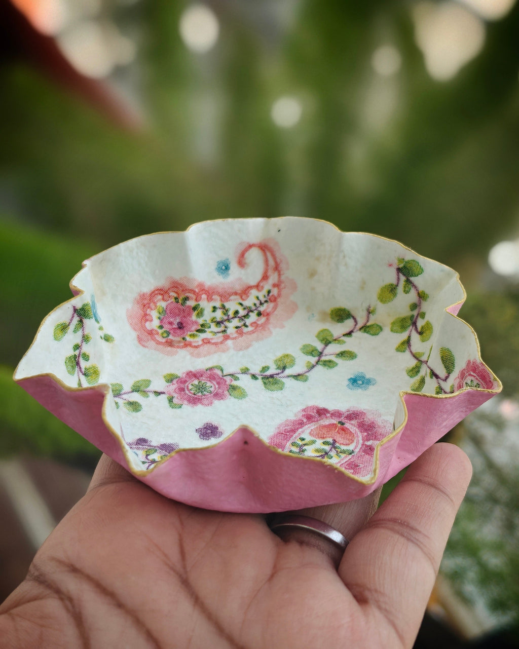 Handcrafted Upcycled Decoupaged Trinket Tray – Blush Paisley Bloom