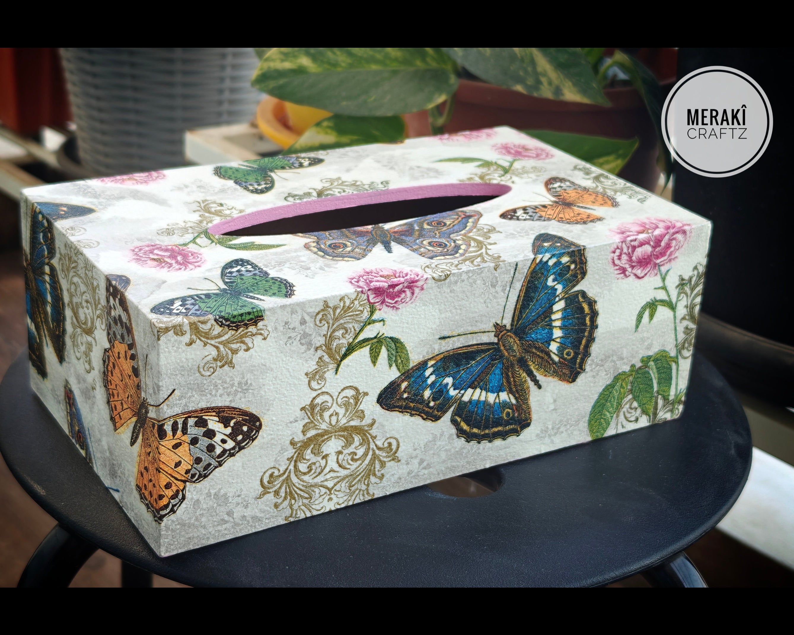 Handcrafted Decoupaged MDF Tissue Box Holder – Vintage Butterfly