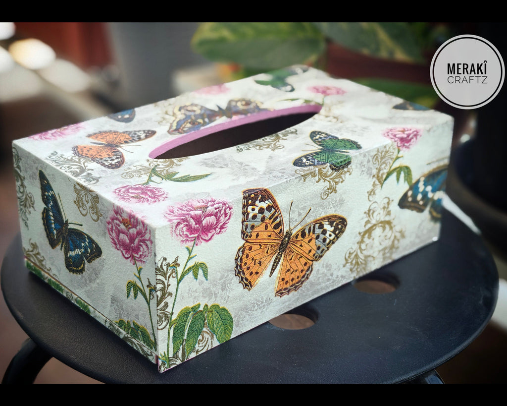Handcrafted Decoupaged MDF Tissue Box Holder – Vintage Butterfly