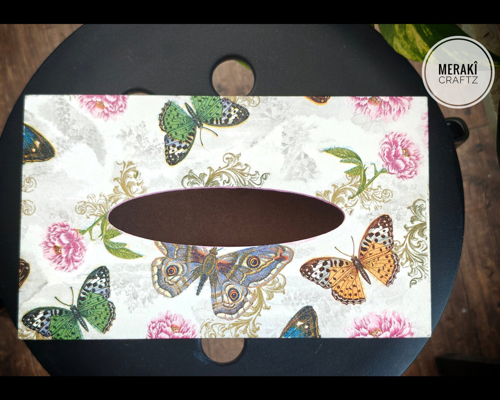 Handcrafted Decoupaged MDF Tissue Box Holder – Vintage Butterfly