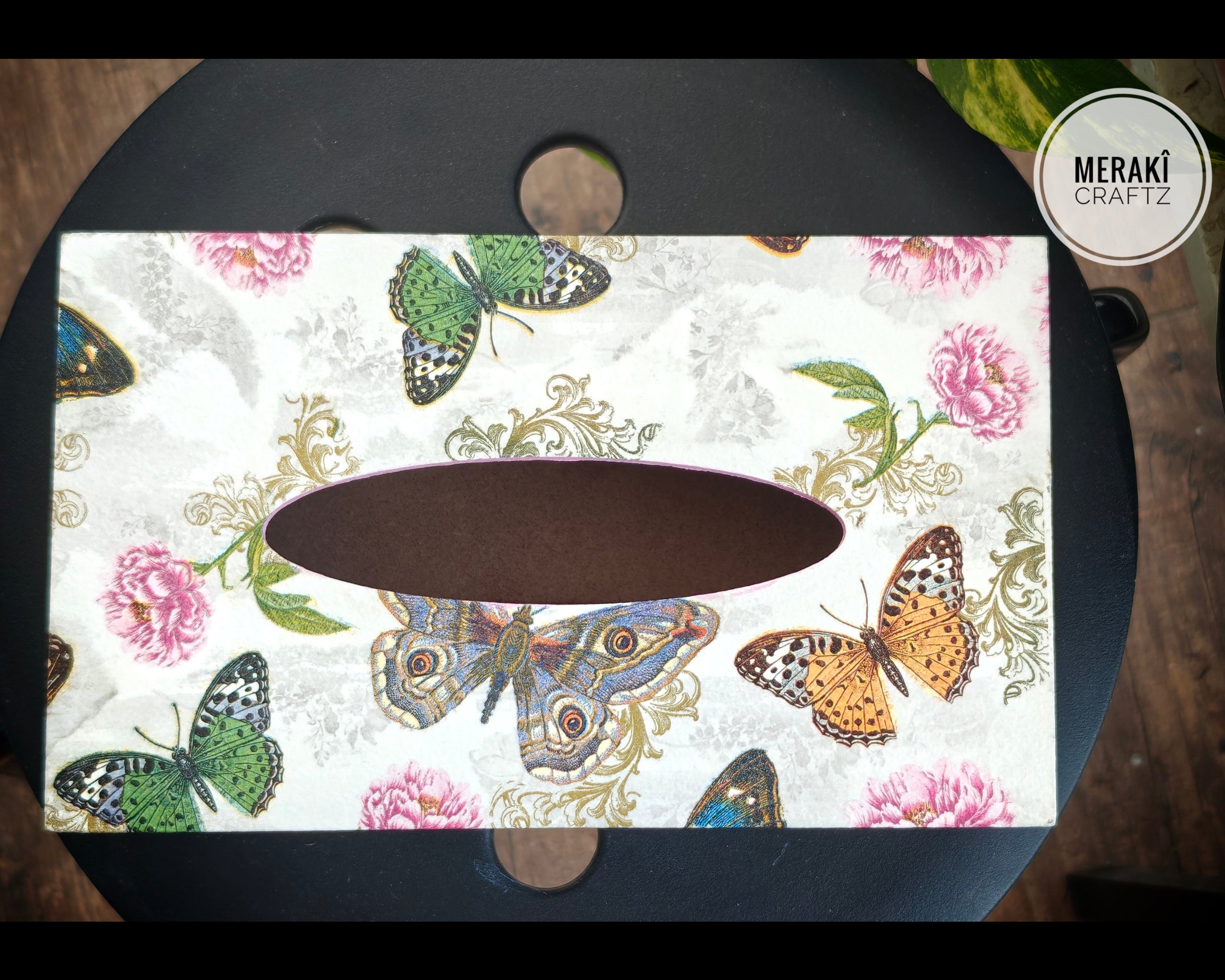 Handcrafted Decoupaged MDF Tissue Box Holder – Vintage Butterfly
