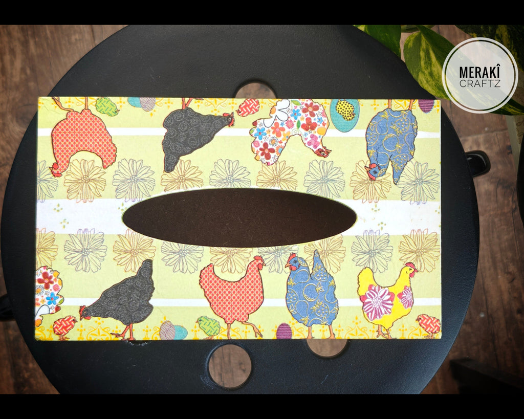 Decoupaged MDF Tissue Box Holder – Farmhouse Chicken Garden