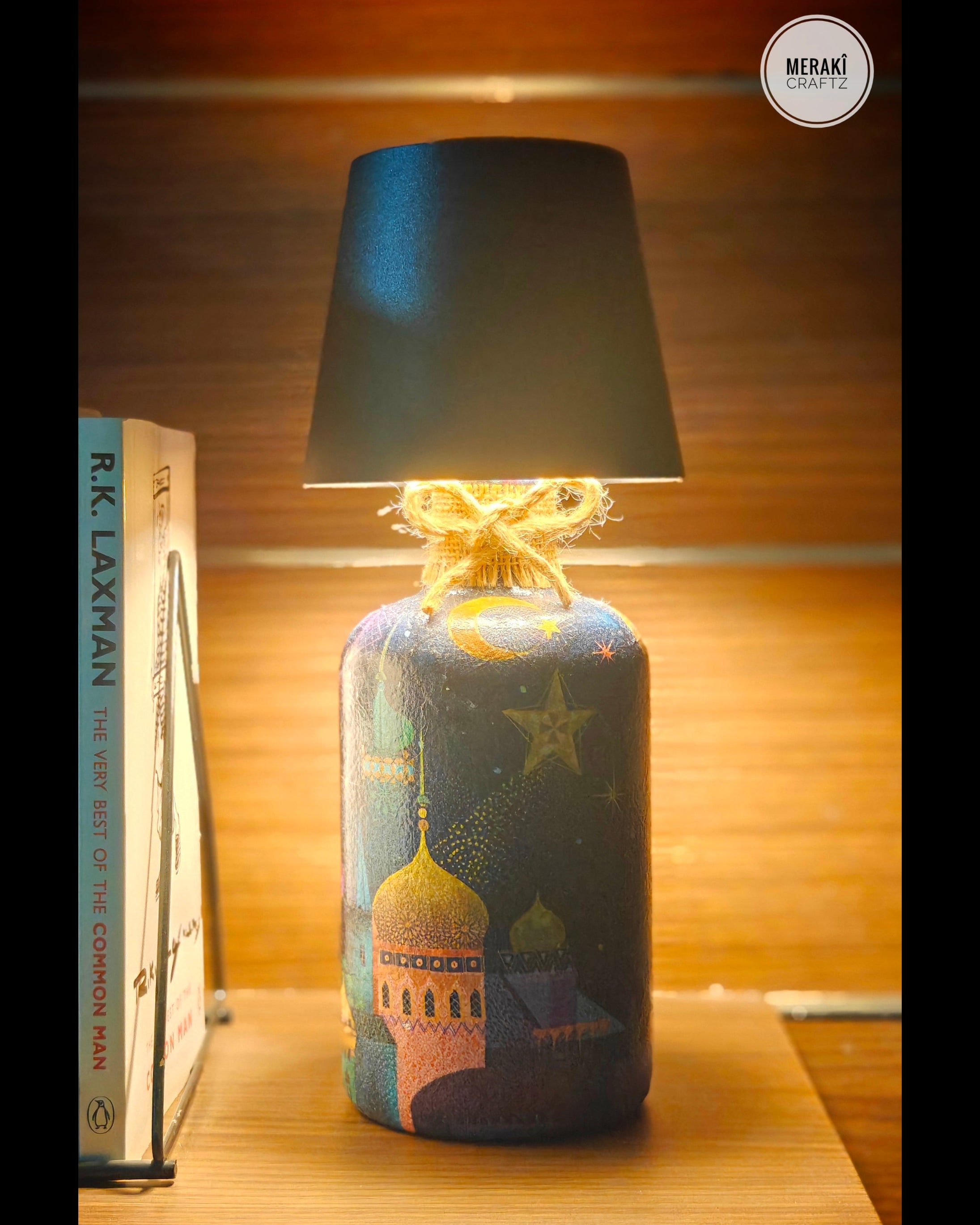 Handcrafted Upcycled Decoupaged Glass Bottle – Ramadan Nights
