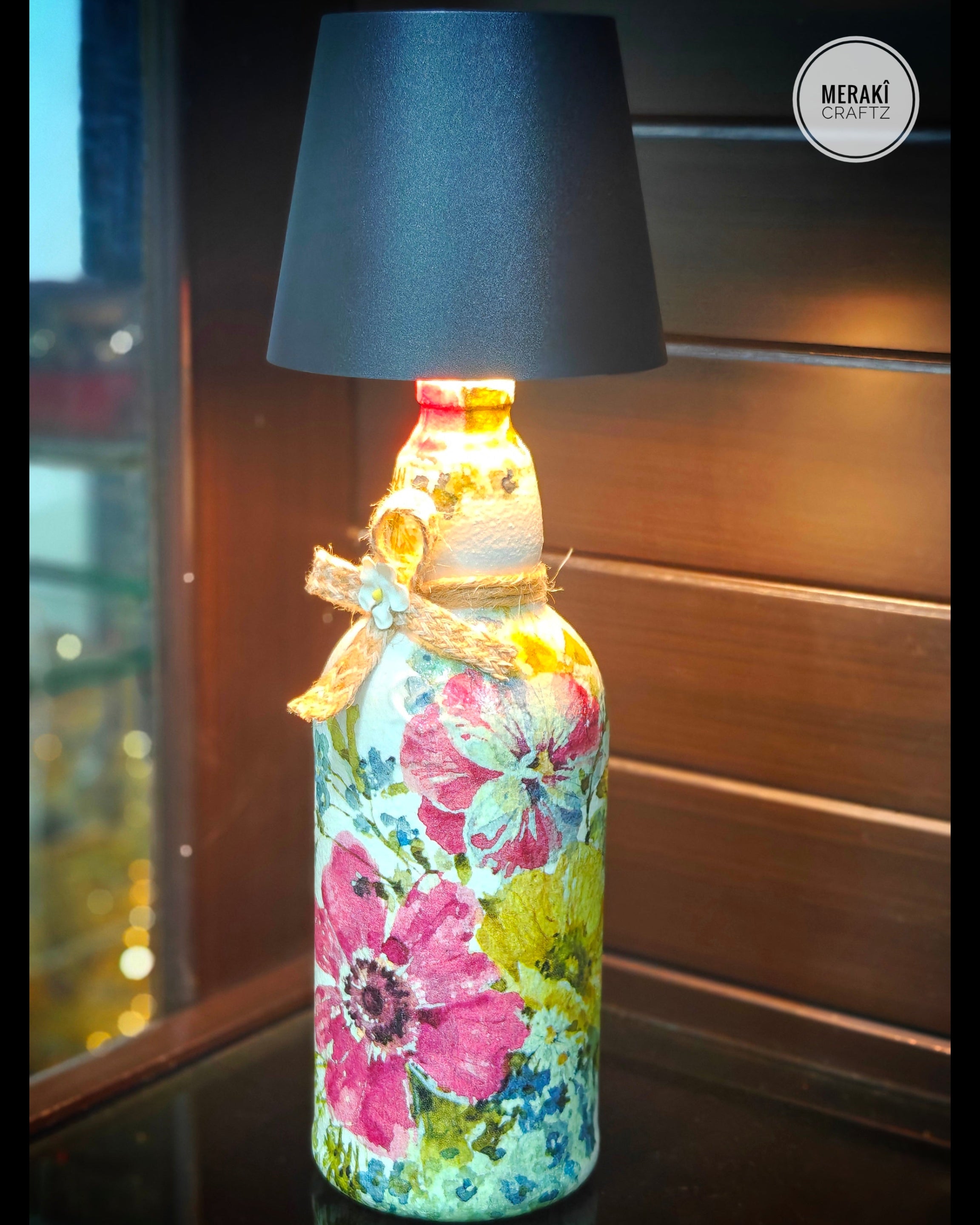 Upcycled Decorative Decoupaged Glass Bottle – Floral Bloom
