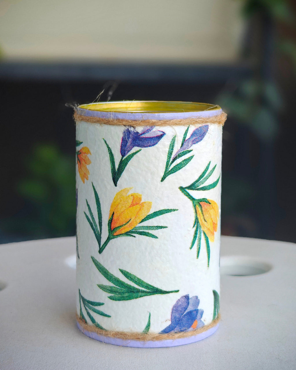 Handcrafted Upcycled Tin Can Organiser – Spring Blossom Bloom