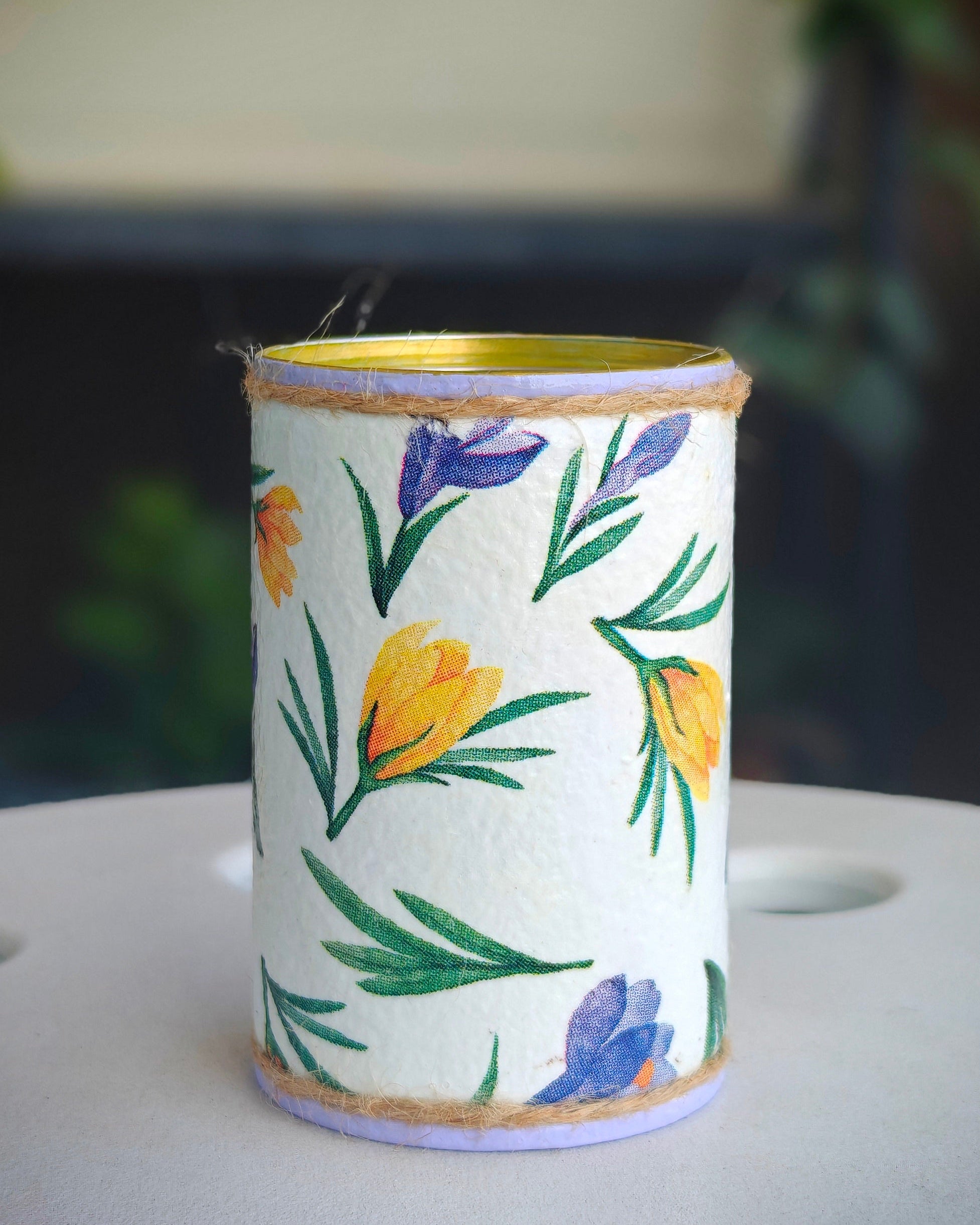 Handcrafted Upcycled Tin Can Organiser – Spring Blossom Bloom