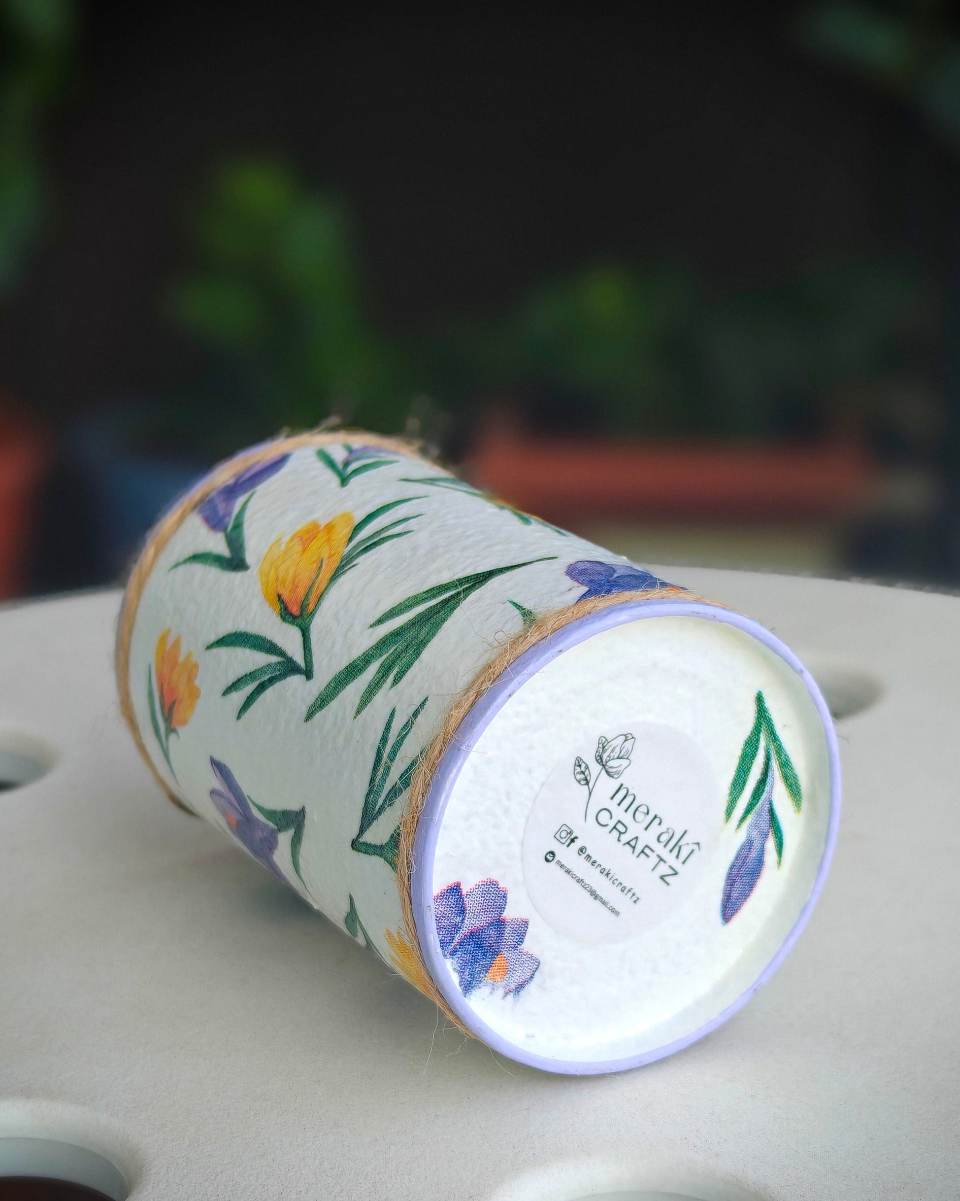 Handcrafted Upcycled Tin Can Organiser – Spring Blossom Bloom