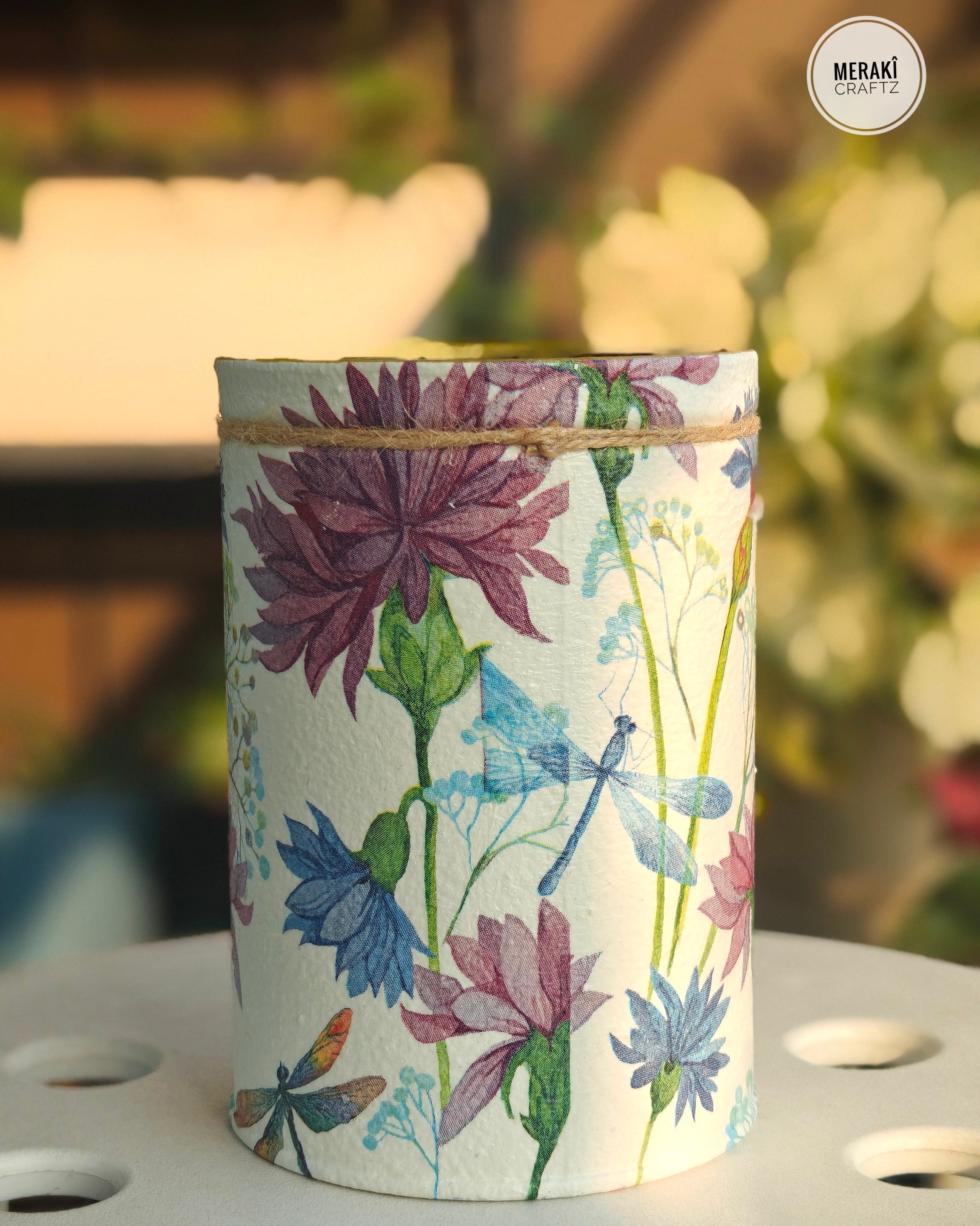 Handcrafted Upcycled Decoupaged Tin Container – Wildflower Garden