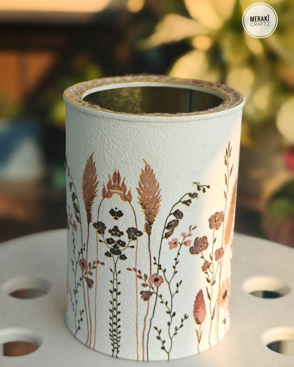 Handcrafted Upcycled Decoupaged Tin Container – Meadow Bloom