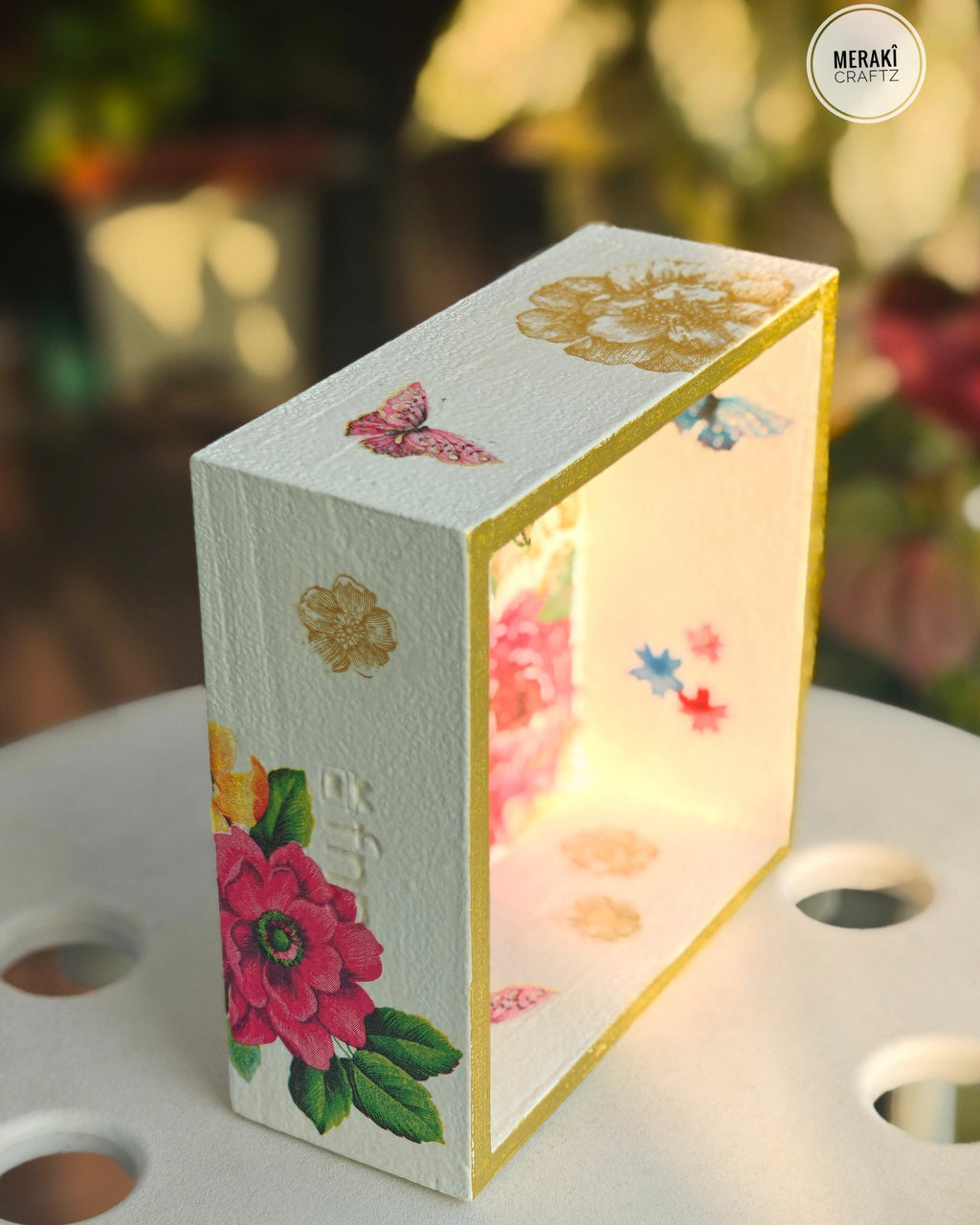Handcrafted Upcycled Decoupaged Wooden Organizer – Bluebird Blossom Garden 1