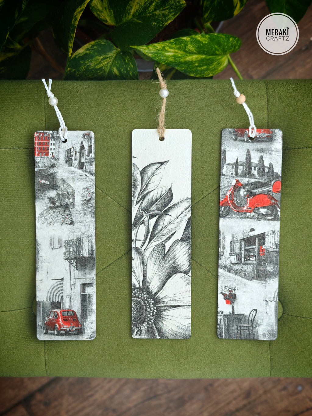 Handcrafted Double-Sided Decoupaged MDF Bookmark – Botanical Sketch